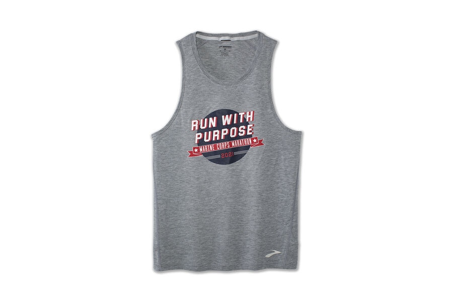 Womens Brooks Distance Graphic Tank Tops Heather Ash/Purpose | 654201-ETI